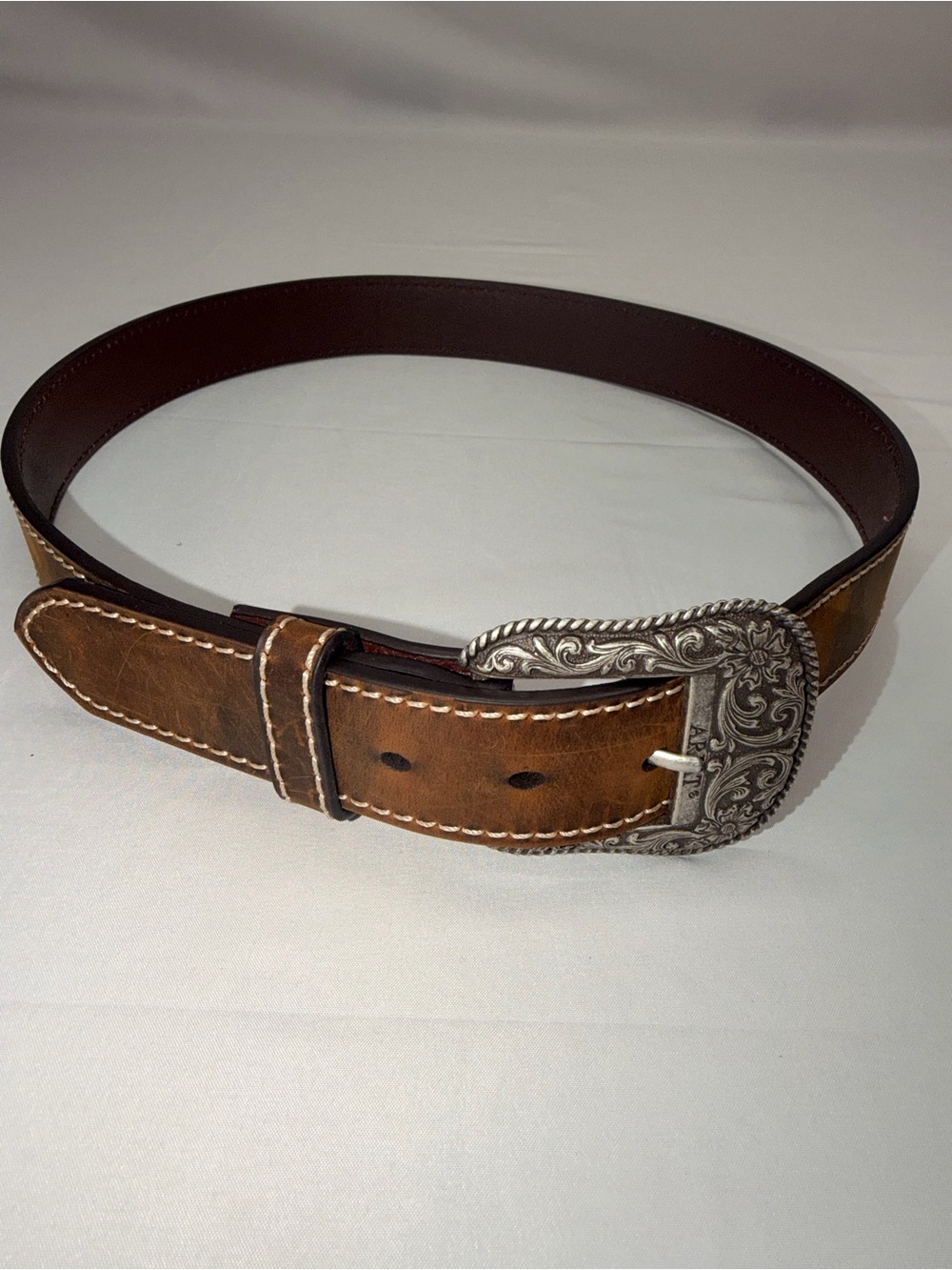 Ariat Womens Leather Belt M Brown Western Engraved Floral Buckle A1523402